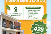 Rumah Baru Siap Huni Semi 2 Lantai Dekat Stasiun KRL Depok Harga 400 Juta