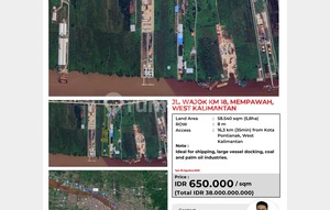 Commercial lot on Wajok highway km 18, Pontianak, West Kalimantan, with direct access to the Kapuas River.