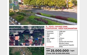 Kavling Komersial hoek luas 1098 di jln Ahmad yani  Pontianak Kalimantan Barat Lokasi sangat Strategis