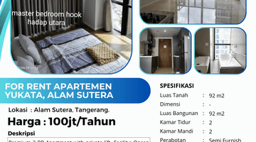 Gambar 3 For Rent Apartemen 2 BR Yukata Suites, Alam Sutera Semi Furnished