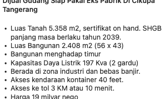 Gambar 2 Gudang Eks Pabrik Cikupa Luas 5.358m2 Zona Industri