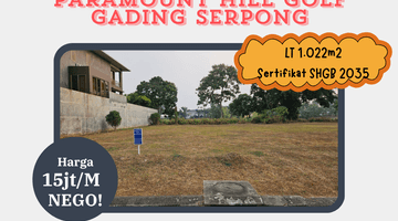 Gambar 1 Dijual Kavling 1.022 Meter Siap Bangun Rumah Mewah Hadap Golf, Paramount Hill Golf Gading Serpong Tangerang