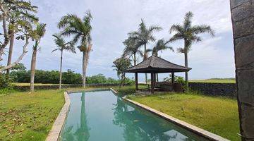 kolam renang private villa dengan view persawahan