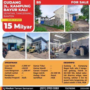 Gudang Jl. Kampung Bayur Kali, Tangerang, 40x50 M², 1 Lt, HGB