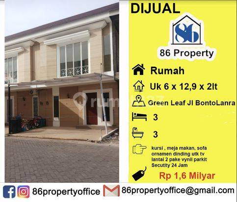 DIJUAL Rumah di Green Leaf Jl Bontolanra sudah ada perabot masuk dari jalan landak baru