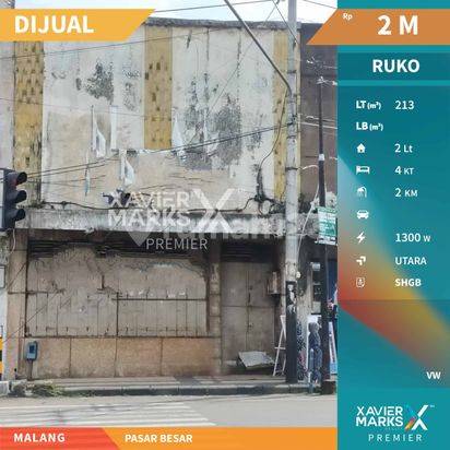 Ruko 2 Lantai Hitung Tanah Saja di Pasar Besar Malang 