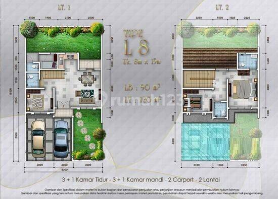 Rumah 2lt 8x15 120m Type 3kt Cluster Thames Jakarta Garden City  2