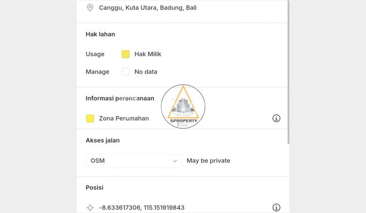 TANAH JALAN UTAMA KAYU TULANG UNTUK VILLA CANGGU
