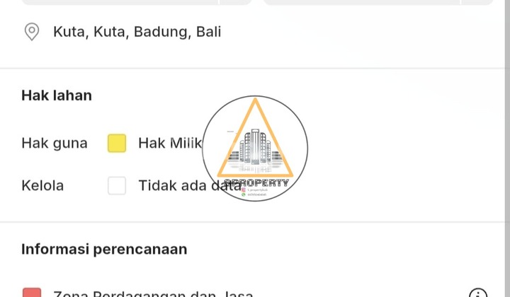 Land for Rent on Sunset Road Location in Front of Bebek Timbungan