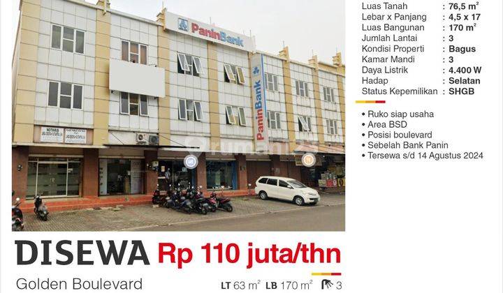 Survey Aja Dulu Wtl Disewakan Ruko Golden Boulevard Sebelah Bank Panin 1