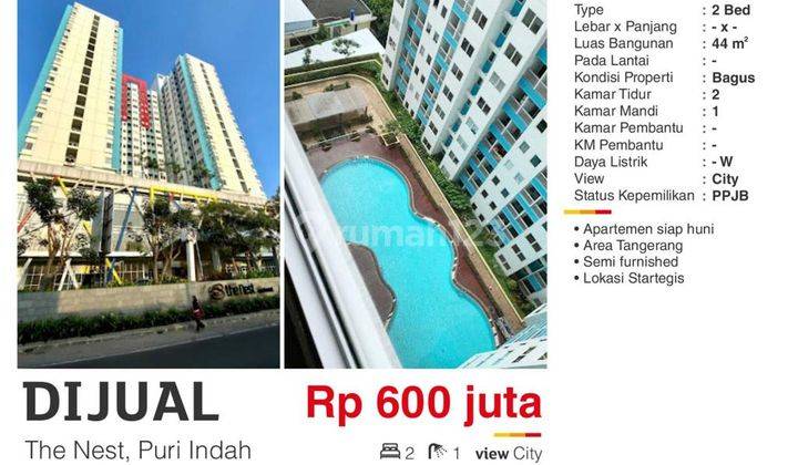  Deskripsiharus Terjual Apartemen The Nest Puri, Jakarta Barat 2