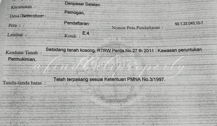 Sebidang Tanah SHM kosong di Glogor Carik/Pemogan 6