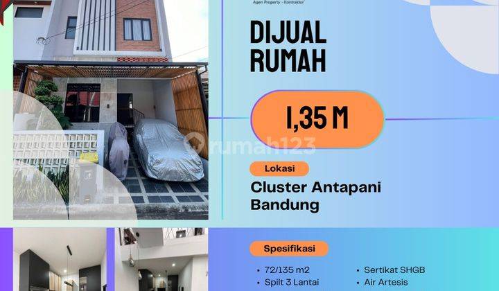 Jual Rumah 3 Lantai Nyaman Terawat Strategis di Cluster Antapani 1