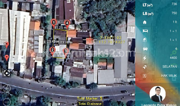 Land and building on Kemlaten Street, 20 meters from Mastrip Highway, area 736m2.