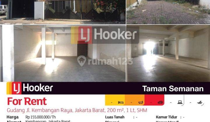 MURAAH!gudang kembangan Lb 350. Hadap jalan raya. Harga 155jt/th Nego. 2