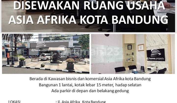 disewakan ruang usaha di jl asia afrika bandung lokasi sangat strategis luas 400m2 kotak ada parkir luas cocok utk kantor, cafe resto, bank, klinik jarang ada 