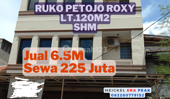 Lokasi Strategis Dijual Petojo Roxy, Lt.120m2, Shm, 4.5 Lantai 1