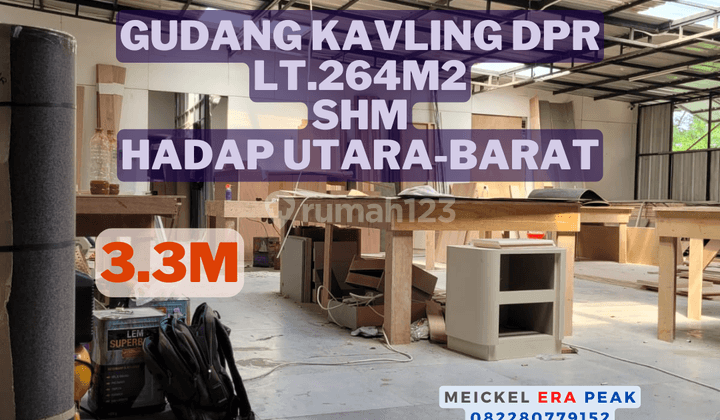 Lokasi Startegis Dijual Gudang Kavling Dpr, Lt.264m2, SHM 1