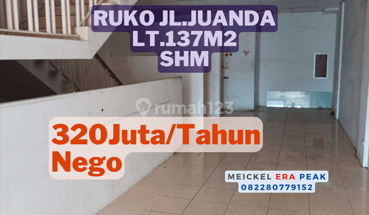 Lokasi Strategis Disewa Ruko di Jln Juanda, Lt.137m2, SHM 1