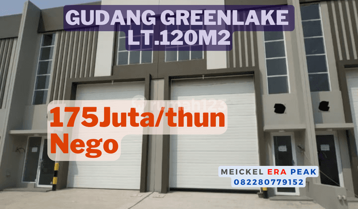 Lokasi Strategis Disewa Gudang Greenlake, Lt,120m2, Hadap Jalan 1