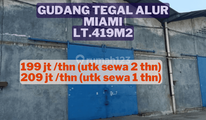 Lokasi Strategis Disewa Gudang Tegal Alur Miami, Lt.419m2 1