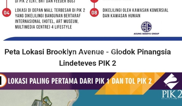Brooklyn Avenue tanah / 
kavling  komersial PIK 2 Sedayu indo city di jual  luas tanah  360 meter  ada empat unit. Tiga unit 12x30 LT 360 dan satu unit 14x30 LT 420 posisi hoek  Masih cicilan panjang , harga 22 juta/meter , Silahkan hubungi Chen Su Fen ag