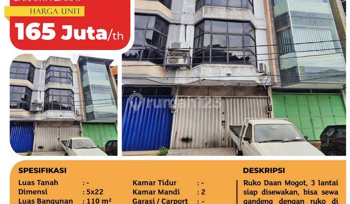 Ruko Daan Mogot, Grogol Petamburan, 5x22m², 3 Lt, HGB 2