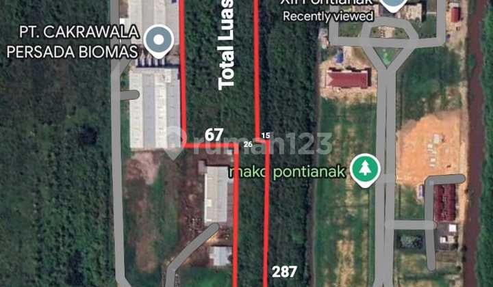 Tanah Dikawasan Industri Wajok Km 16, Pontianak Utara,