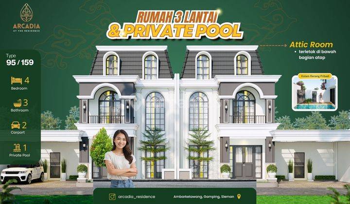 Rumah Dijual di Sleman Gamping 3 Lantai, Dekat Kampus UMY  Attic Room< Kolam Renang 1