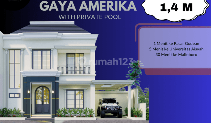 Rumah Gaya Amerika Elegan, Kolam Pribadi, Lokasi Nyaman  1