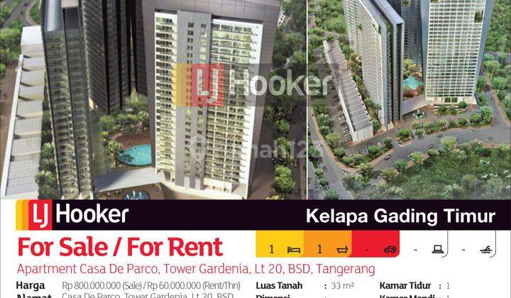 Apartemen Aprtemen Casa De Parco Tower Gardenia Lantai 20 Bsd, Tangerang, Banten 2