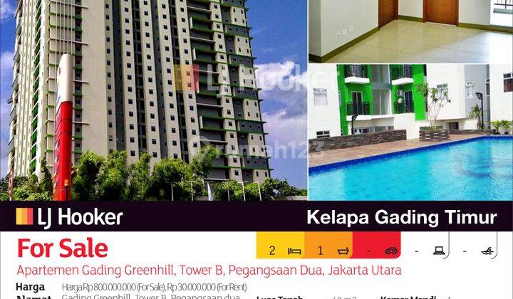 Apartemen Greenhill Tower B Lantai 8, Pegangsaan Dua, Jakarta Utara 2