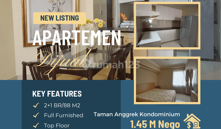 Jual MURAH ! Apartment 2 BR Furnished @Condominium Taman Anggrek 2>only 1,45 M !! 1