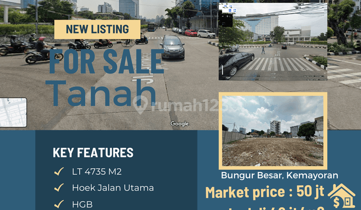 Jual Tanah 4735 m2 SHM super luas di Bungur HOEK samping Pengadilan Negeri Jakarta Pusat ! 1