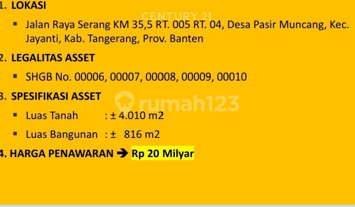 Tanah Bangunan Gudang Di Tangerang Luas 4010m