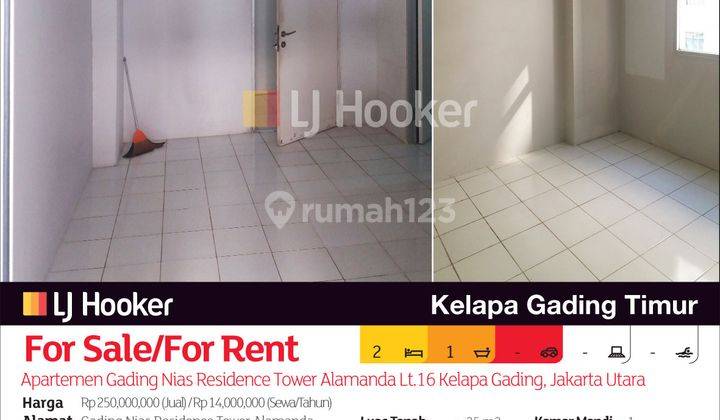 Apartemen Gading Nias Residence Tower Alamanda Lt.16 Kelapa Gading, Jakarta Utara 2