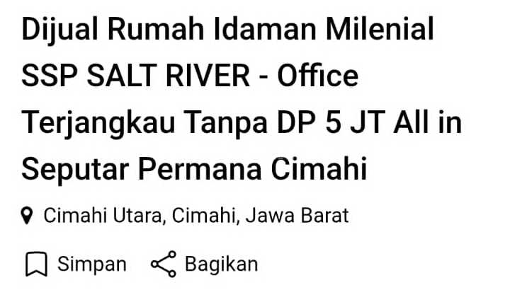 Bagus, Lokasi Cakep, Harga Murah, Komplek Sdh Penuh River Salt 2