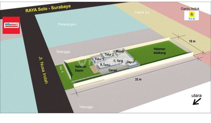 Jalan raya solo surabaya nusa indah dekat rosalia indah, rumah hitung tanah 2