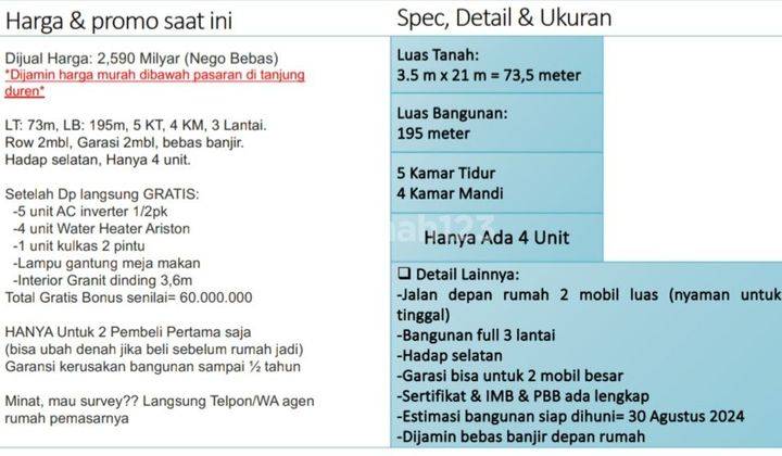 Rumah Baru Minimalis 3 Lantai Tanjung Duren  2