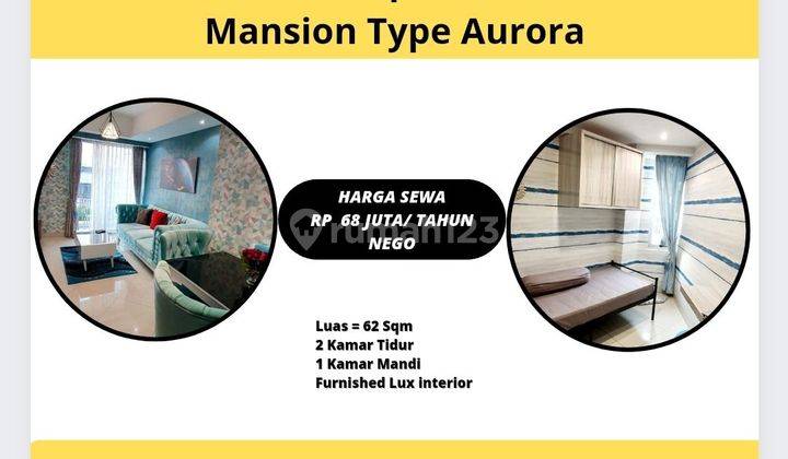 Disewakan Apartemen The Mansion Tower Aurora Rp 68 jt/ tahun nego Apartemen The Mansion Kemayoran 2 Kamar Tidur Bagus Furnished 1