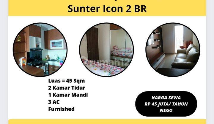 Disewakan Apartemen Sunter Icon 2 BR Rp 42 jt/ th nego Sunter Icon Apartemen 2 Kamar Tidur Furnished Bagus 1