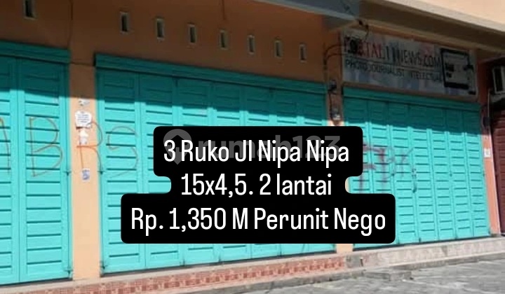 3 Ruko Jl Nipa Nipa 15X4,5. 2 Lantai Samping Kompleks Barugasebelum Kampus Uvrirp. 1,350 M Perunit Nego