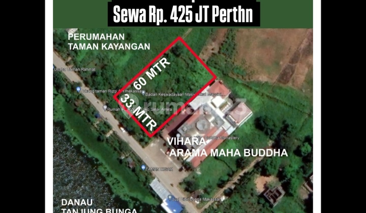 Dijual atau Disewakan Tanah Jl Metro Tanjung Bunga33x60 Metersamping Vihara Arama Maha Buddhajual Rp. 6 Jt Permeter Sewa Rp. 425 Jt Perthn