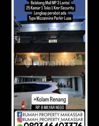 Jual Kos Kosan 3 Lantai dengan Fasilitas Kolam Renang Lokasi Sangat Strategis (Jln. Pengayoman Makassar Tepat Dibelakang Mall Panakukang) , Dekat dengan Per Kantoran dan Kampus Kampus, Bangunan Baru dan Desain Kekinian Dijual dengan Kondisi Full Penghuni 