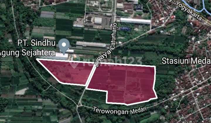 For Sale: 4.5 Hectares of Land Near Magelang Road, Sleman Yogyakarta, on Jl Catur Harjo Close to the Village. From the Location to Prambanan Toll Gate in 20 Minutes. Location Details: Land Position is 150 Meters from Jl. Magelang to Catur Harjo Road, 2 Minutes to Gas Station, Indomaret, and Alfa.