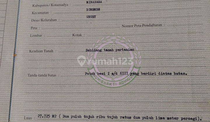 Tanah 2,7 h di jl raya tetey Minahasa Utara gudang dan industri  3