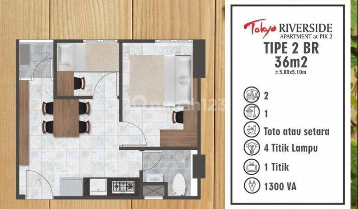 Dijual Apartemen Tokyo Pik 2BR 36m2 Lantai Rendah Include 2 Ac 1