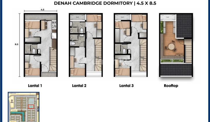 Cambridge Dormitory 3 Lantai Dengan Rooftop di Pik 2 2