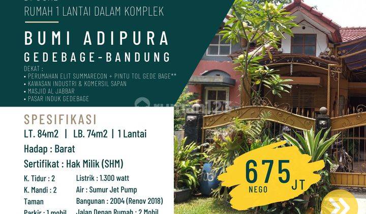 YUK NEGOIN AJA - Rumah di Jual Komplek Bumi Adipura, Rancabolang, Gedebage, Bandung, Hadap Barat, dekat Summarecon, Sapan 2