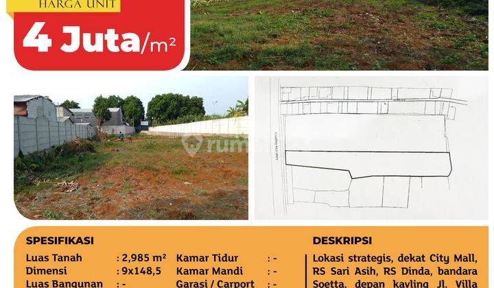Dijual Kavling Periuk, Tangerang, 9x148.5m², SHM 2